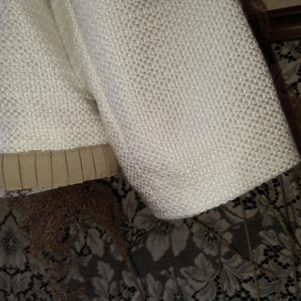 Mark Zunino white beige crop jacket pleated ribbon edges knit tweed bell sleeves - Picture 5 of 7